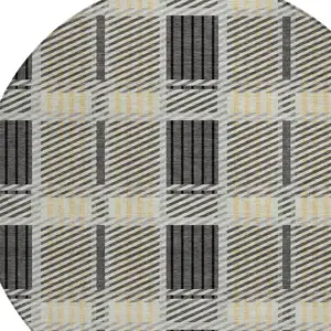 Photo of 8' Gray Charcoal And Black Round Plaid Washable Indoor Outdoor Area Rug