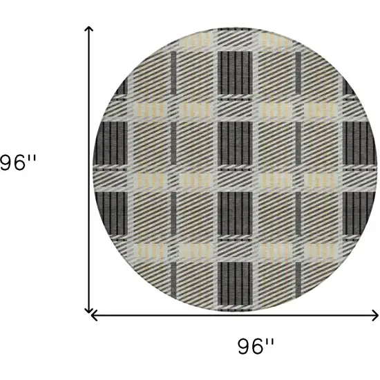8' Gray Charcoal And Black Round Plaid Washable Indoor Outdoor Area Rug Photo 3