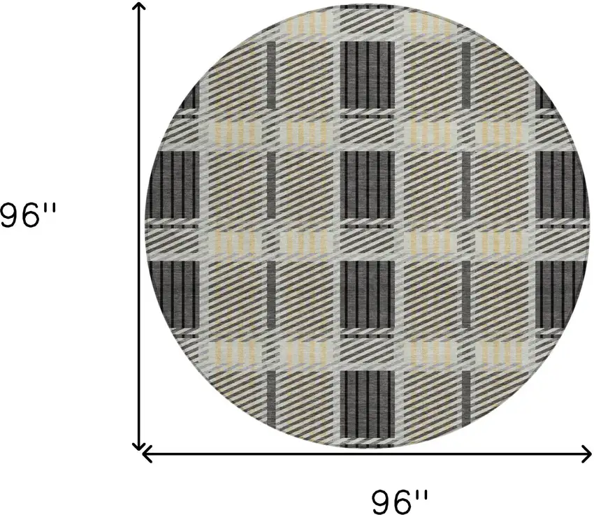 8' Gray Charcoal And Black Round Plaid Washable Indoor Outdoor Area Rug Photo 3