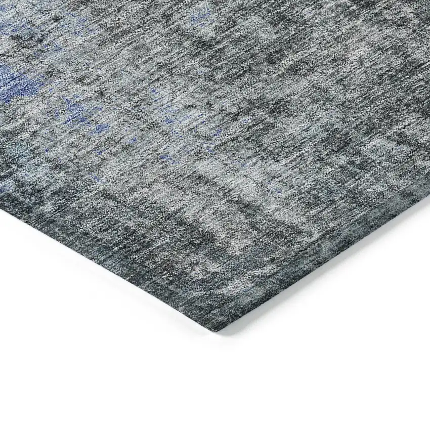 8' Gray Charcoal And Blue Round Abstract Washable Indoor Outdoor Area Rug Photo 4