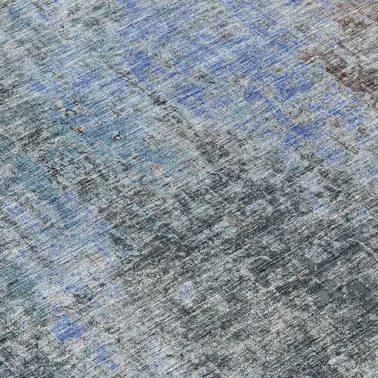 8' Gray Charcoal And Blue Round Abstract Washable Indoor Outdoor Area Rug Photo 9