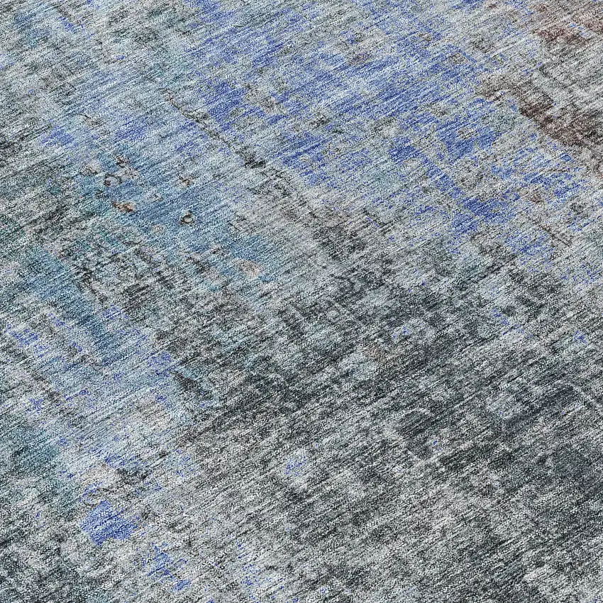 8' Gray Charcoal And Blue Round Abstract Washable Indoor Outdoor Area Rug Photo 9