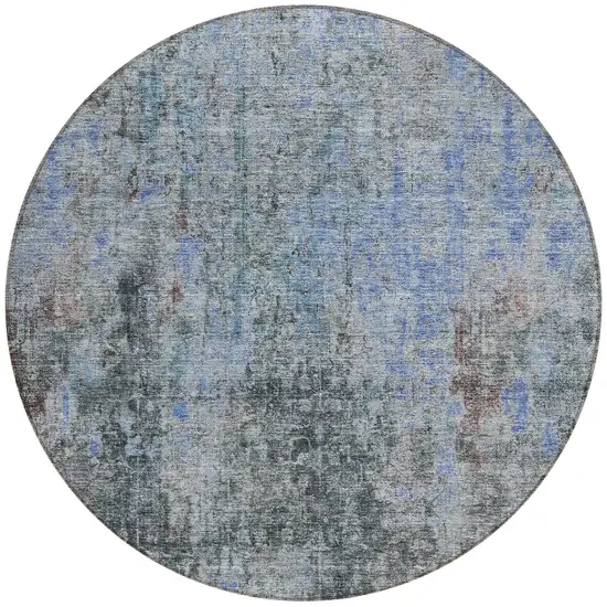 8' Gray Charcoal And Blue Round Abstract Washable Indoor Outdoor Area Rug Photo 6