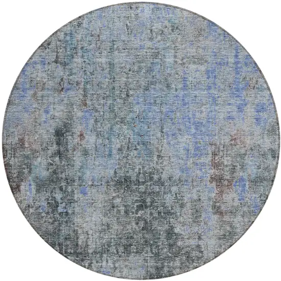 8' Gray Charcoal And Blue Round Abstract Washable Indoor Outdoor Area Rug Photo 2