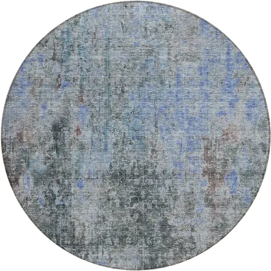 8' Gray Charcoal And Blue Round Abstract Washable Indoor Outdoor Area Rug Photo 2