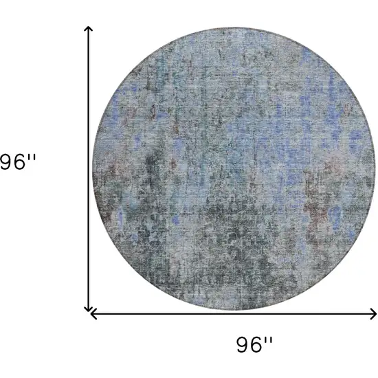 8' Gray Charcoal And Blue Round Abstract Washable Indoor Outdoor Area Rug Photo 3