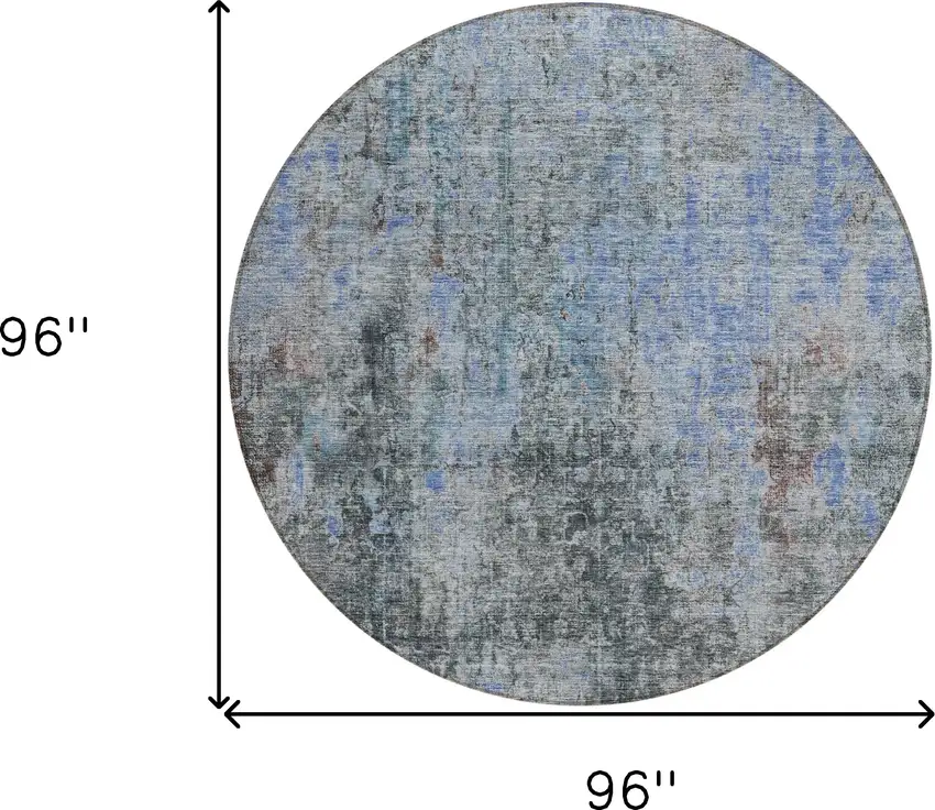 8' Gray Charcoal And Blue Round Abstract Washable Indoor Outdoor Area Rug Photo 3