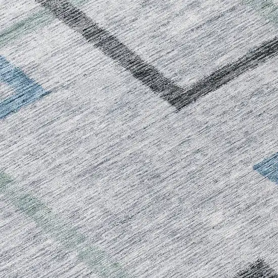 8' Gray Charcoal And Blue Round Geometric Washable Indoor Outdoor Area Rug Photo 7
