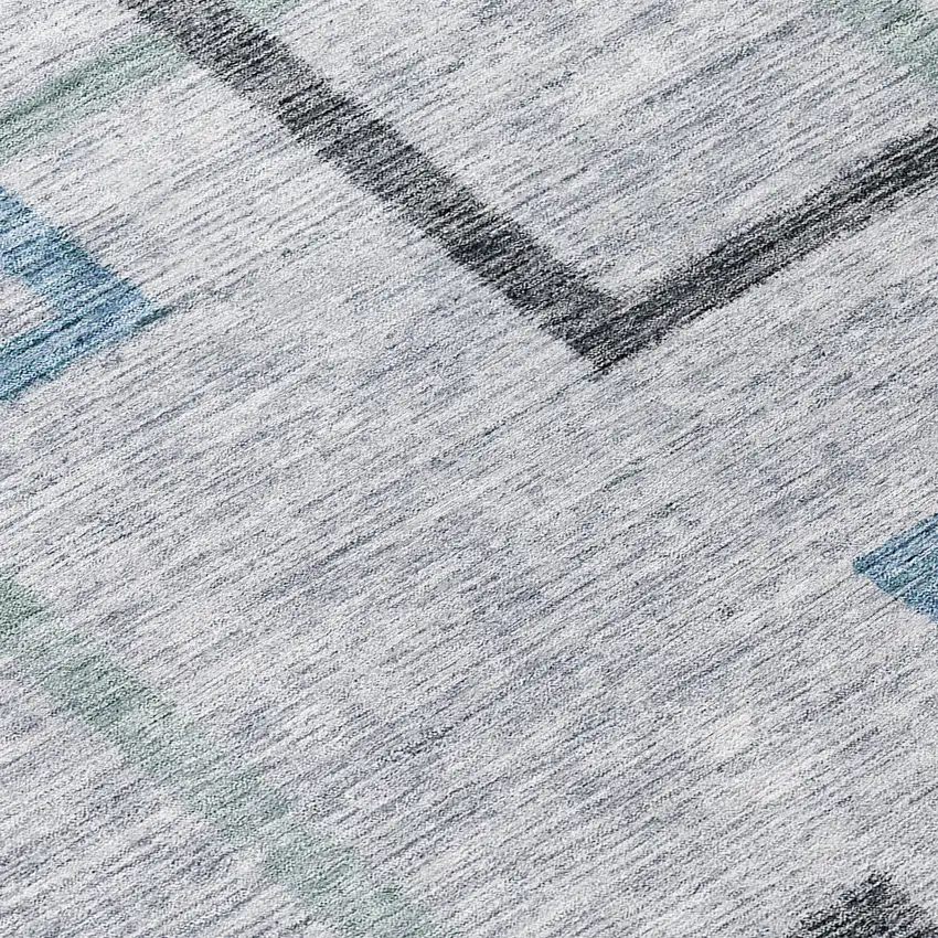 8' Gray Charcoal And Blue Round Geometric Washable Indoor Outdoor Area Rug Photo 7