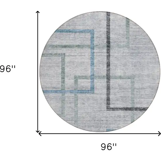 8' Gray Charcoal And Blue Round Geometric Washable Indoor Outdoor Area Rug Photo 6