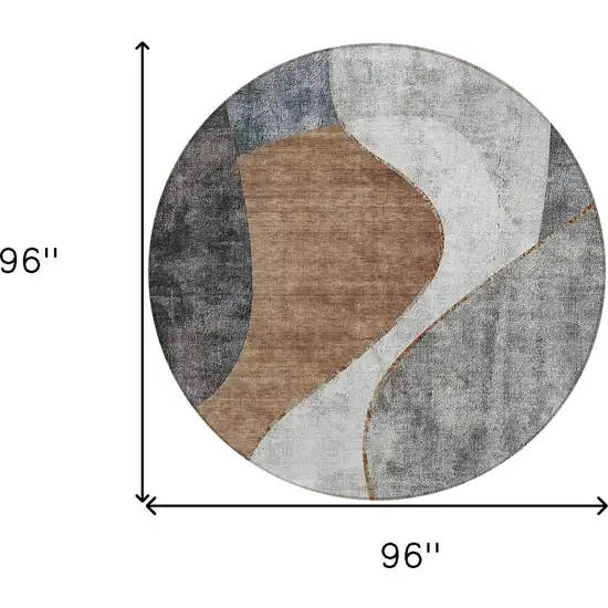 8' Gray Charcoal And Brown Round Abstract Washable Indoor Outdoor Area Rug Photo 8