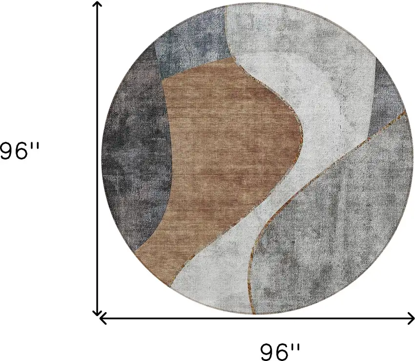 8' Gray Charcoal And Brown Round Abstract Washable Indoor Outdoor Area Rug Photo 8