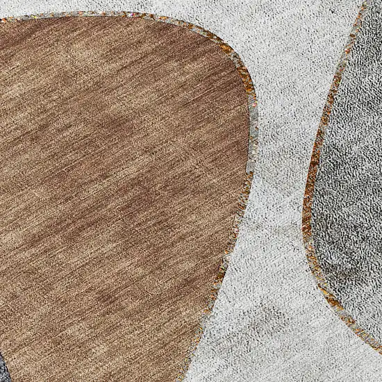 8' Gray Charcoal And Brown Round Abstract Washable Indoor Outdoor Area Rug Photo 9