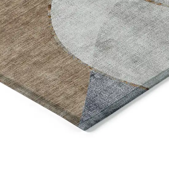 8' Gray Charcoal And Brown Round Abstract Washable Indoor Outdoor Area Rug Photo 3