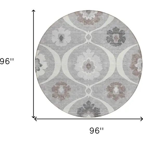 8' Gray Charcoal And Brown Round Medallion Washable Indoor Outdoor Area Rug Photo 3