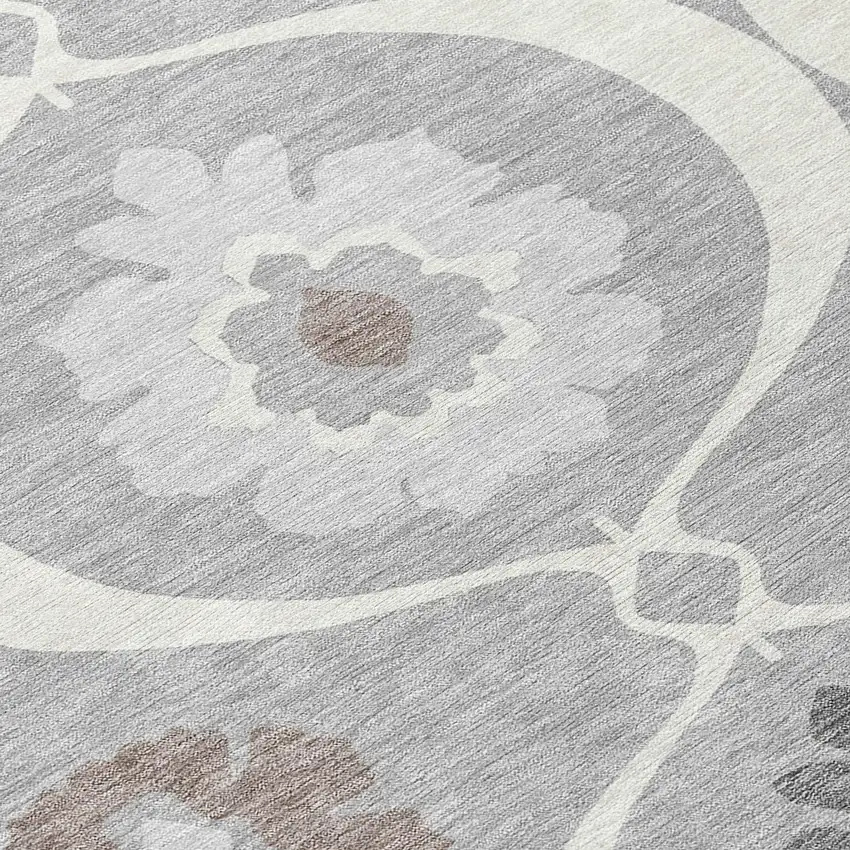 8' Gray Charcoal And Brown Round Medallion Washable Indoor Outdoor Area Rug Photo 6