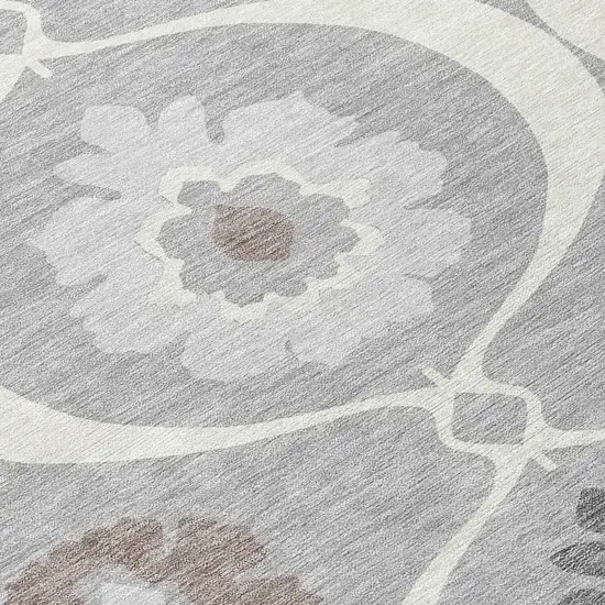 8' Gray Charcoal And Brown Round Medallion Washable Indoor Outdoor Area Rug Photo 6