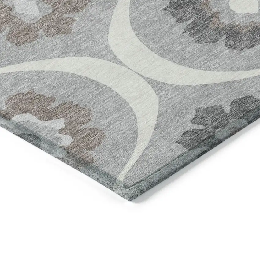 8' Gray Charcoal And Brown Round Medallion Washable Indoor Outdoor Area Rug Photo 5