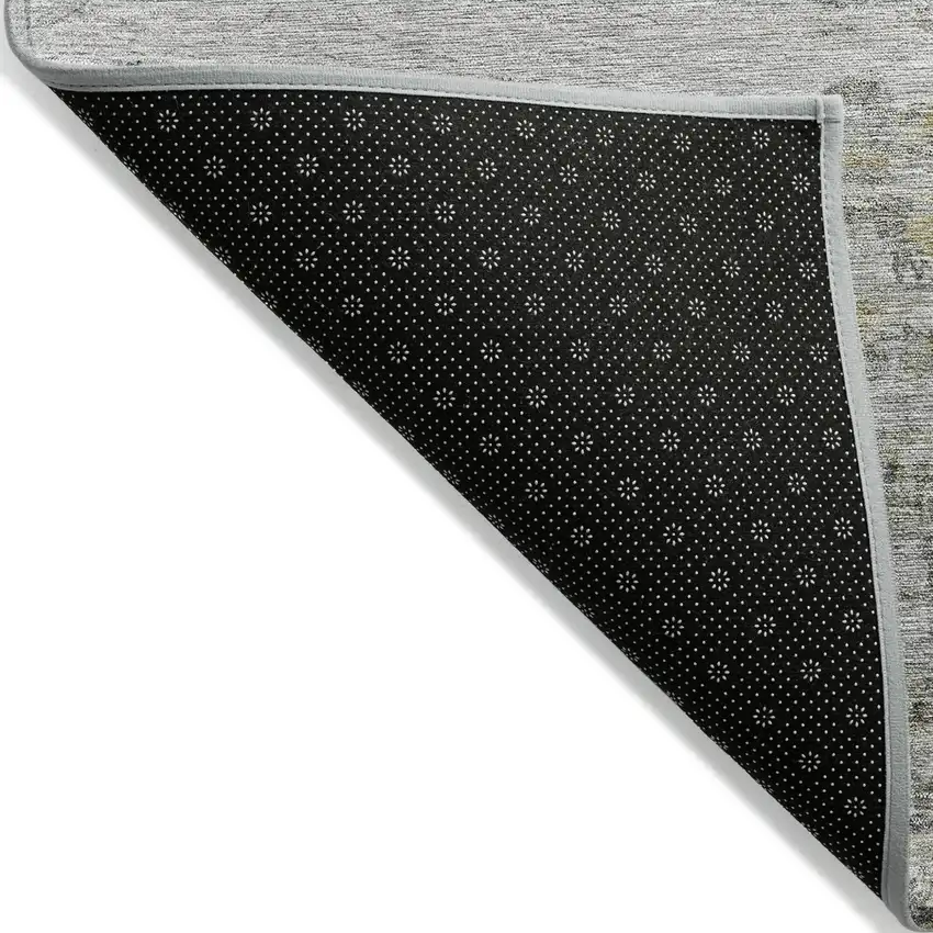 8' Gray Charcoal And Gold Round Abstract Washable Indoor Outdoor Area Rug Photo 3