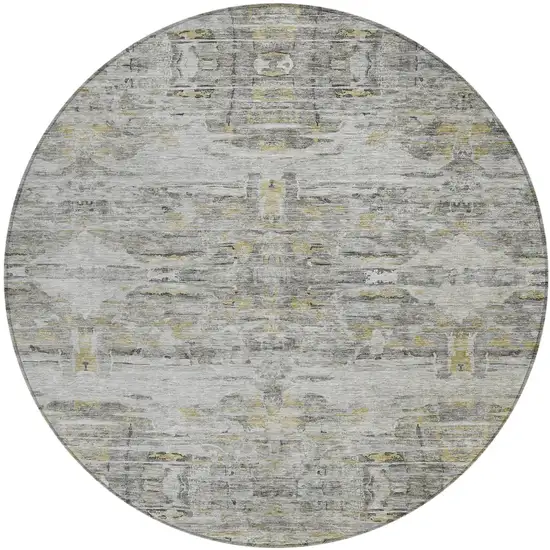 8' Gray Charcoal And Gold Round Abstract Washable Indoor Outdoor Area Rug Photo 2