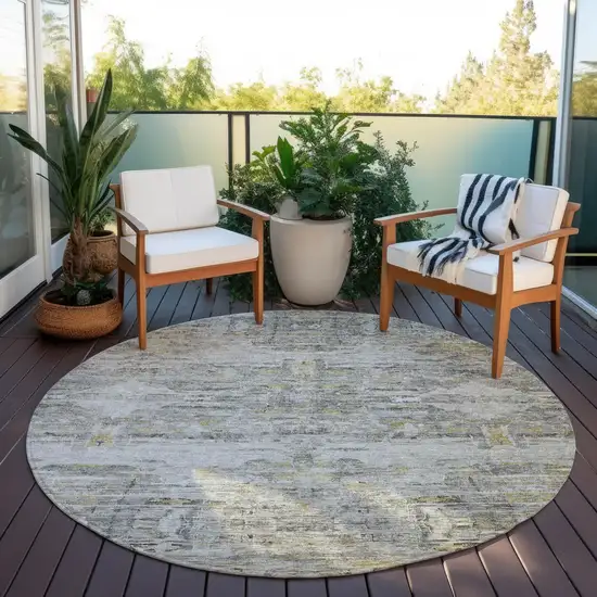 8' Gray Charcoal And Gold Round Abstract Washable Indoor Outdoor Area Rug Photo 7