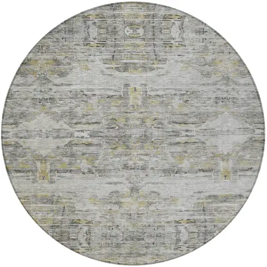 8' Gray Charcoal And Gold Round Abstract Washable Indoor Outdoor Area Rug Photo 6
