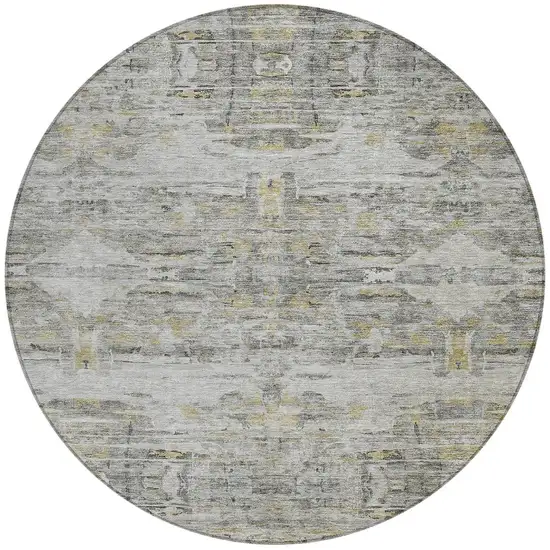 8' Gray Charcoal And Gold Round Abstract Washable Indoor Outdoor Area Rug Photo 5