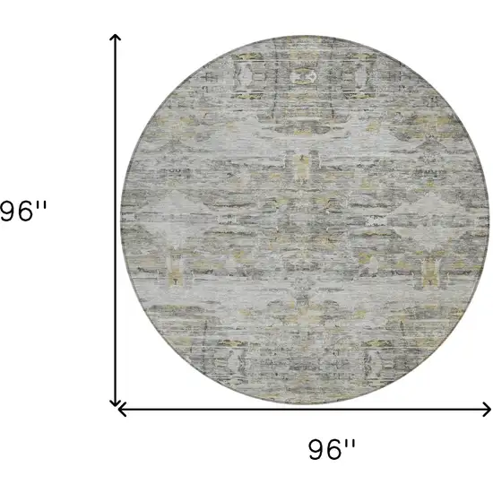 8' Gray Charcoal And Gold Round Abstract Washable Indoor Outdoor Area Rug Photo 9