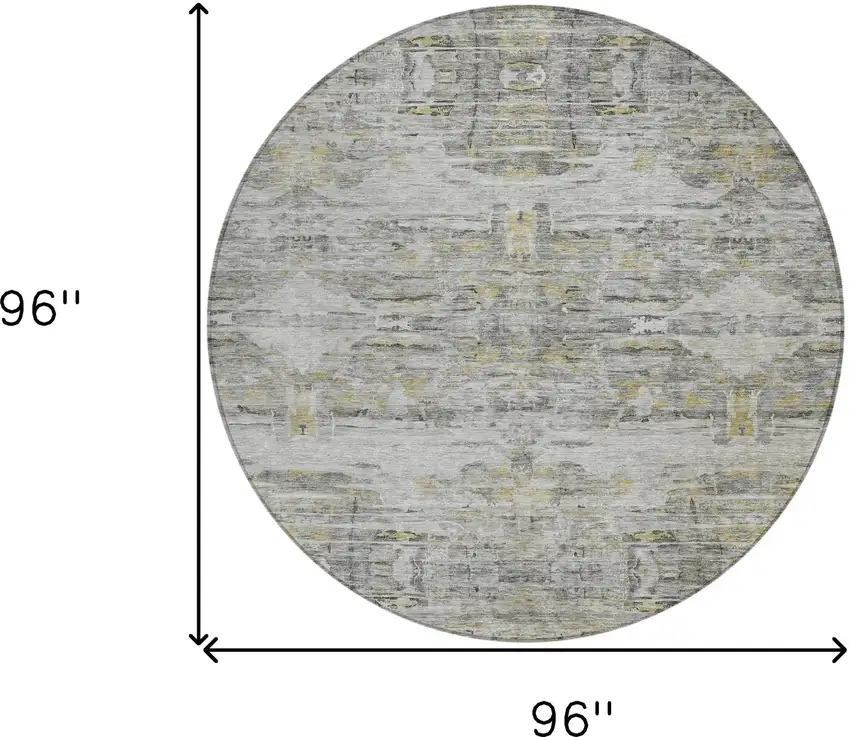 8' Gray Charcoal And Gold Round Abstract Washable Indoor Outdoor Area Rug Photo 9