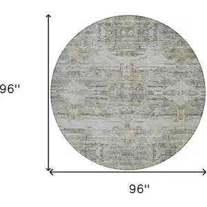Photo of 8' Gray Charcoal And Gold Round Abstract Washable Indoor Outdoor Area Rug