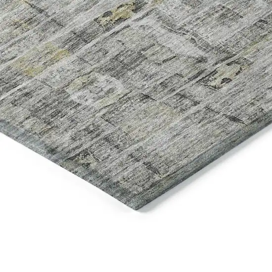 8' Gray Charcoal And Gold Round Abstract Washable Indoor Outdoor Area Rug Photo 4