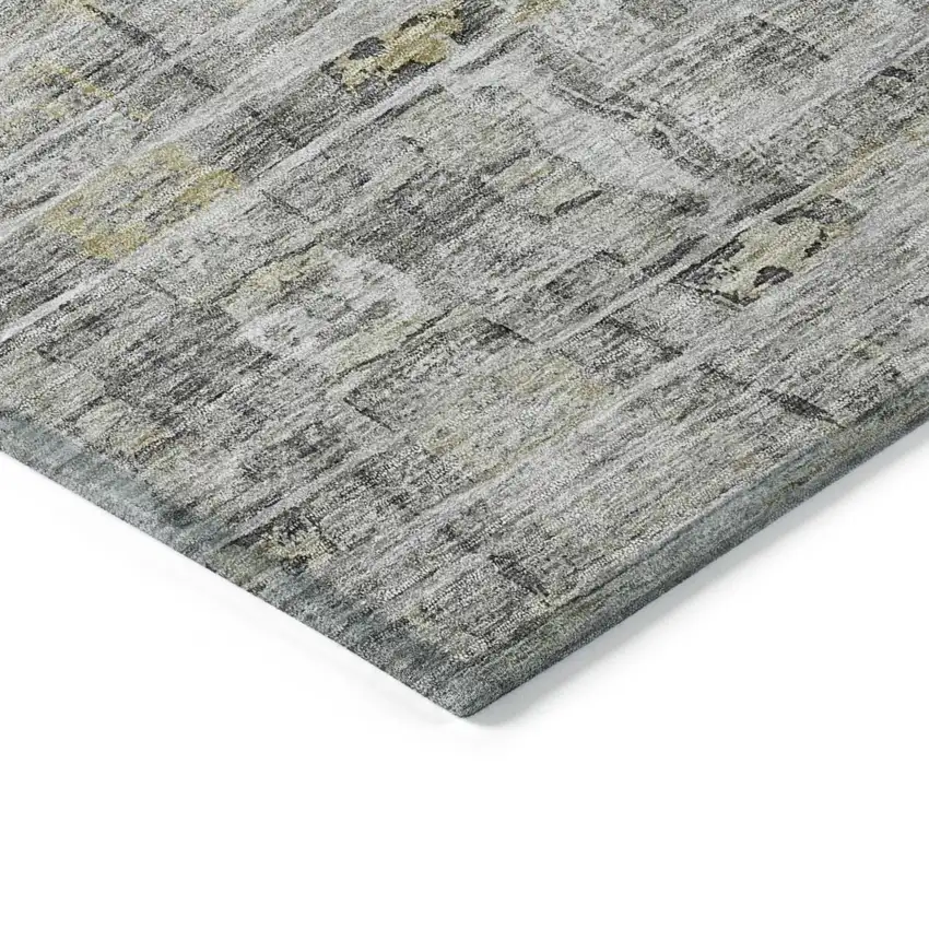 8' Gray Charcoal And Gold Round Abstract Washable Indoor Outdoor Area Rug Photo 4