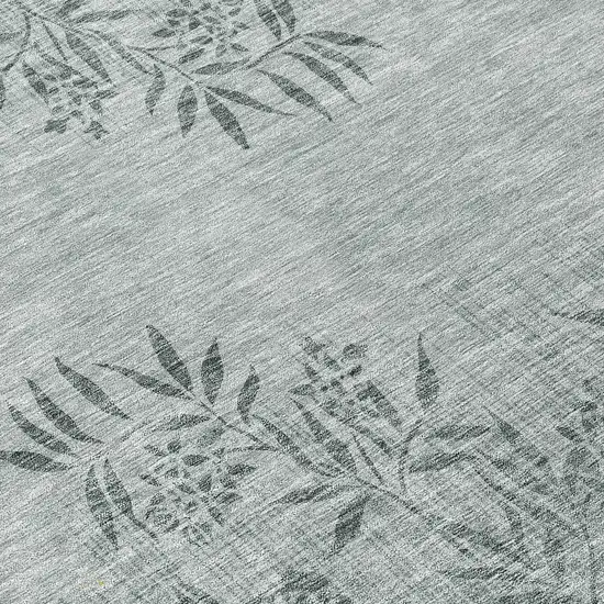 8' Gray Charcoal And Gold Round Floral Washable Indoor Outdoor Area Rug Photo 9