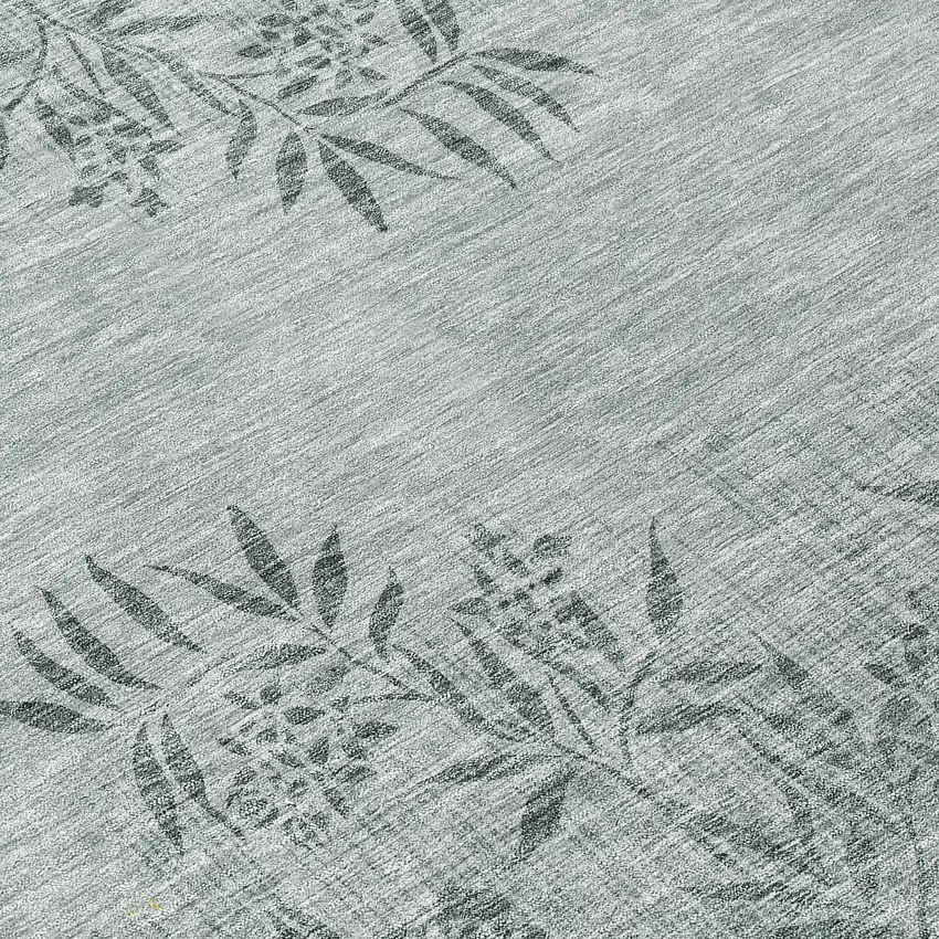 8' Gray Charcoal And Gold Round Floral Washable Indoor Outdoor Area Rug Photo 9