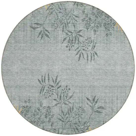 8' Gray Charcoal And Gold Round Floral Washable Indoor Outdoor Area Rug Photo 6