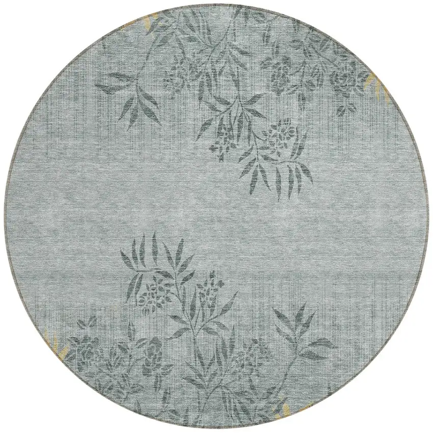 8' Gray Charcoal And Gold Round Floral Washable Indoor Outdoor Area Rug Photo 6