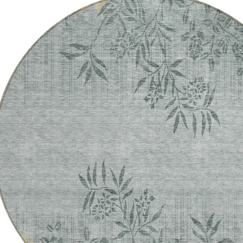 8' Gray Charcoal And Gold Round Floral Washable Indoor Outdoor Area Rug Photo 5