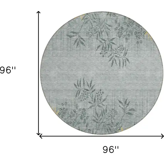 8' Gray Charcoal And Gold Round Floral Washable Indoor Outdoor Area Rug Photo 3