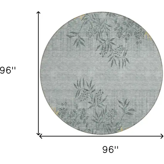 8' Gray Charcoal And Gold Round Floral Washable Indoor Outdoor Area Rug Photo 3