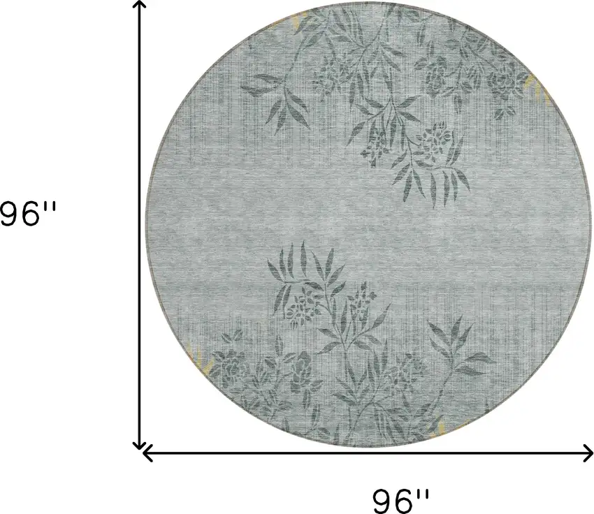 8' Gray Charcoal And Gold Round Floral Washable Indoor Outdoor Area Rug Photo 3