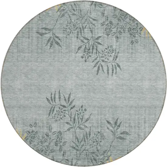 8' Gray Charcoal And Gold Round Floral Washable Indoor Outdoor Area Rug Photo 2
