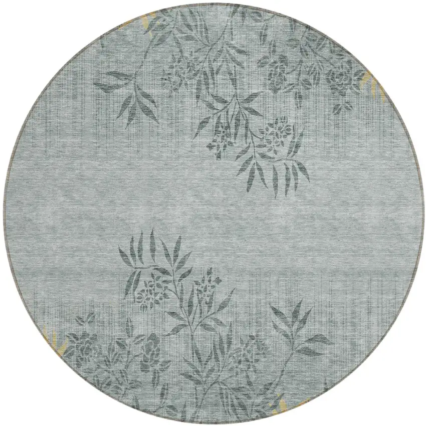 8' Gray Charcoal And Gold Round Floral Washable Indoor Outdoor Area Rug Photo 2