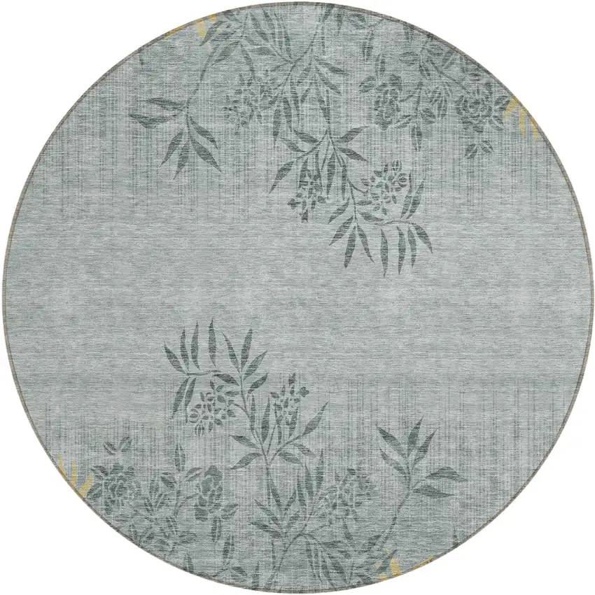 8' Gray Charcoal And Gold Round Floral Washable Indoor Outdoor Area Rug Photo 2