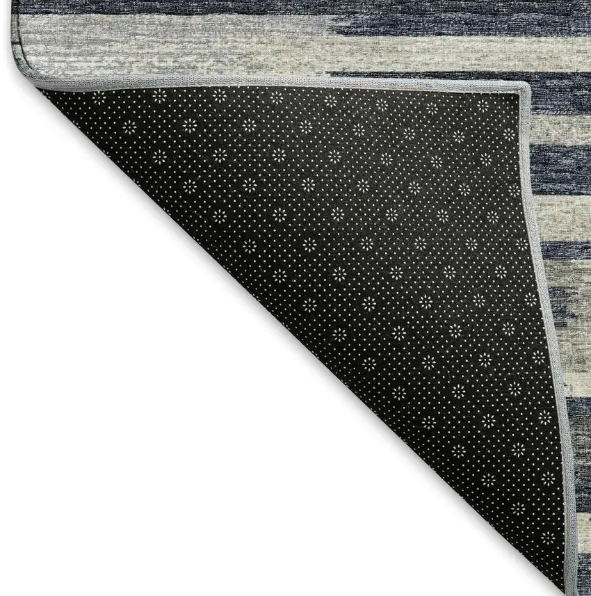 8' Gray Charcoal And Ivory Abstract Washable Round Rug With UV Protection Photo 5