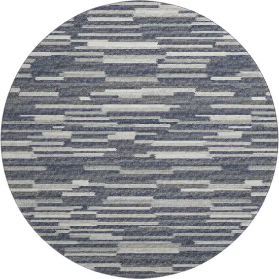 8' Gray Charcoal And Ivory Abstract Washable Round Rug With UV Protection Photo 2