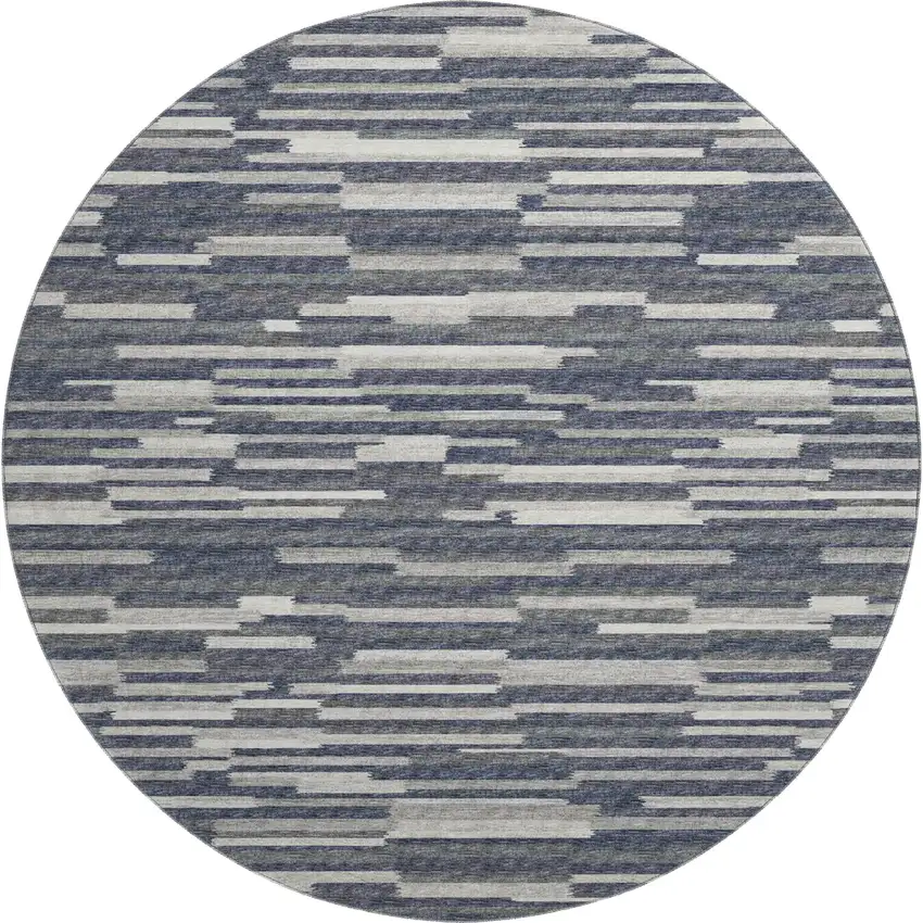 8' Gray Charcoal And Ivory Abstract Washable Round Rug With UV Protection Photo 2