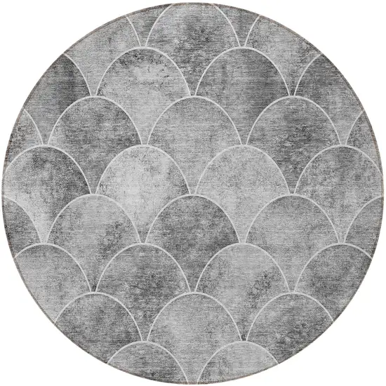 8' Gray Charcoal And Ivory Round Abstract Washable Indoor Outdoor Area Rug Photo 7