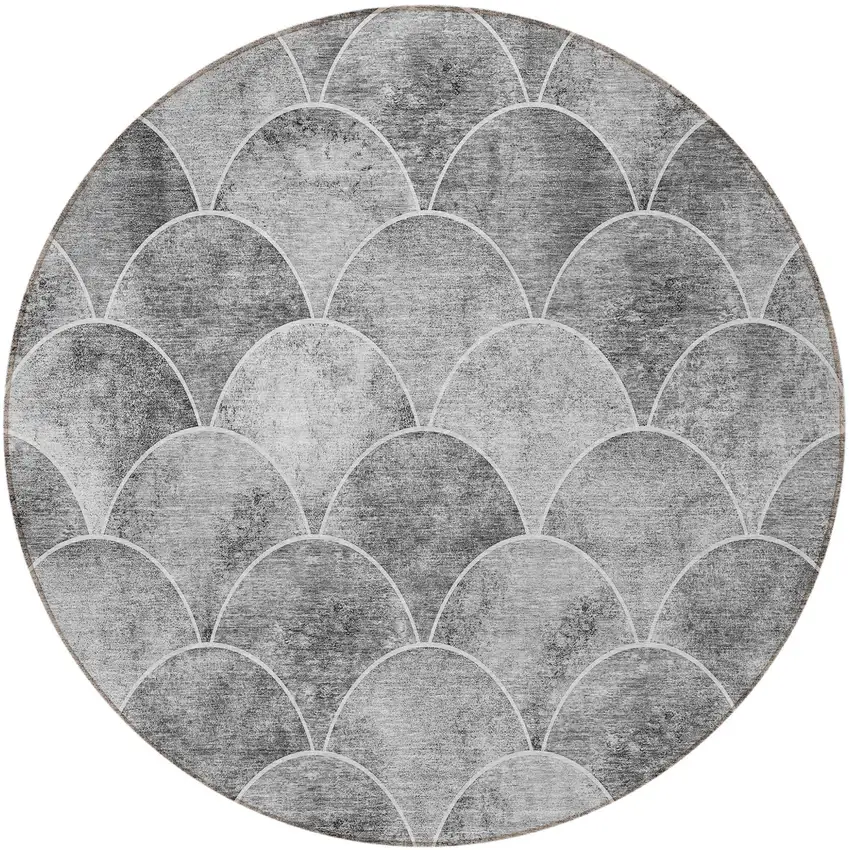 8' Gray Charcoal And Ivory Round Abstract Washable Indoor Outdoor Area Rug Photo 7