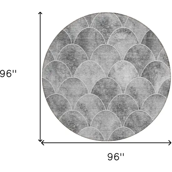 8' Gray Charcoal And Ivory Round Abstract Washable Indoor Outdoor Area Rug Photo 3