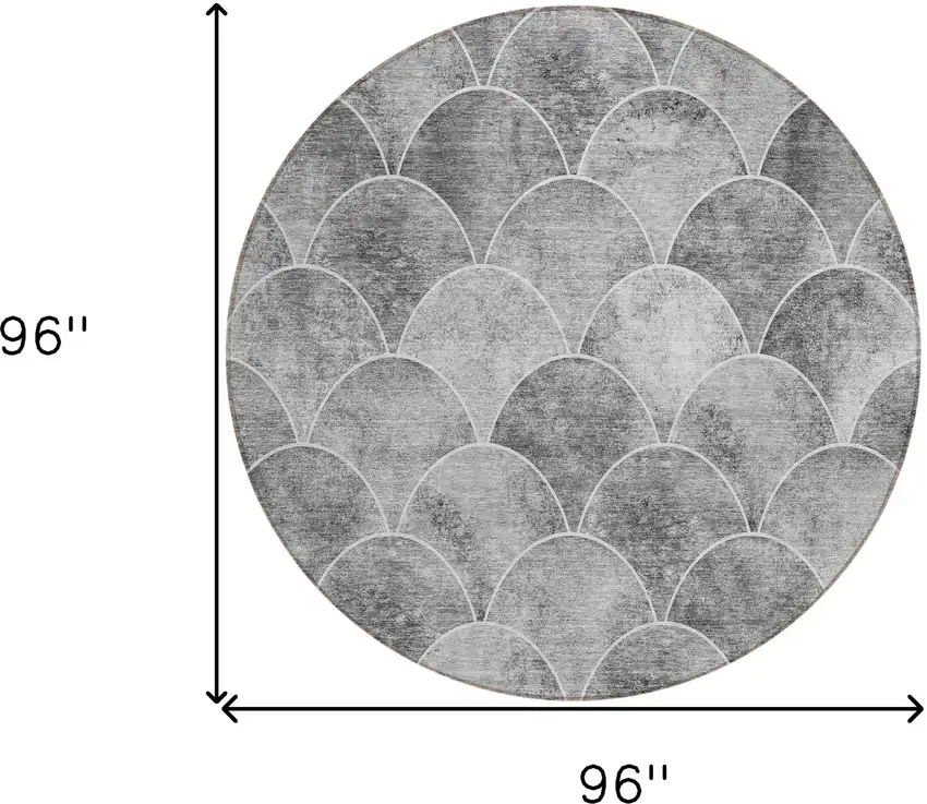 8' Gray Charcoal And Ivory Round Abstract Washable Indoor Outdoor Area Rug Photo 3
